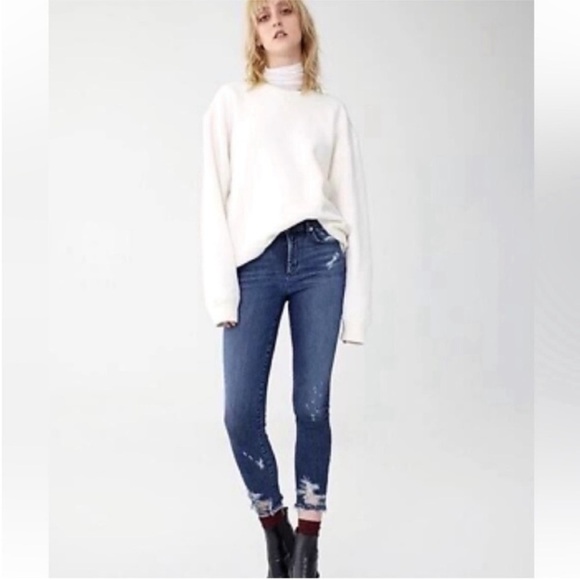 AGOLDE Sophie Crop Mid Wash Distressed Jeans Womens Designer Size 26 - Picture 2 of 14